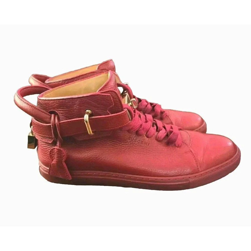 Buscemi Sneakers Mens 42 US 8.5-9 Red Leather 100MM Guts/Guts High Top Gold Lock